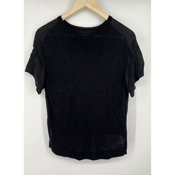 Vince Silk Top Mixed Fabric Black Size XS Crew Neck Short Sleeve - Picture 4 of 4